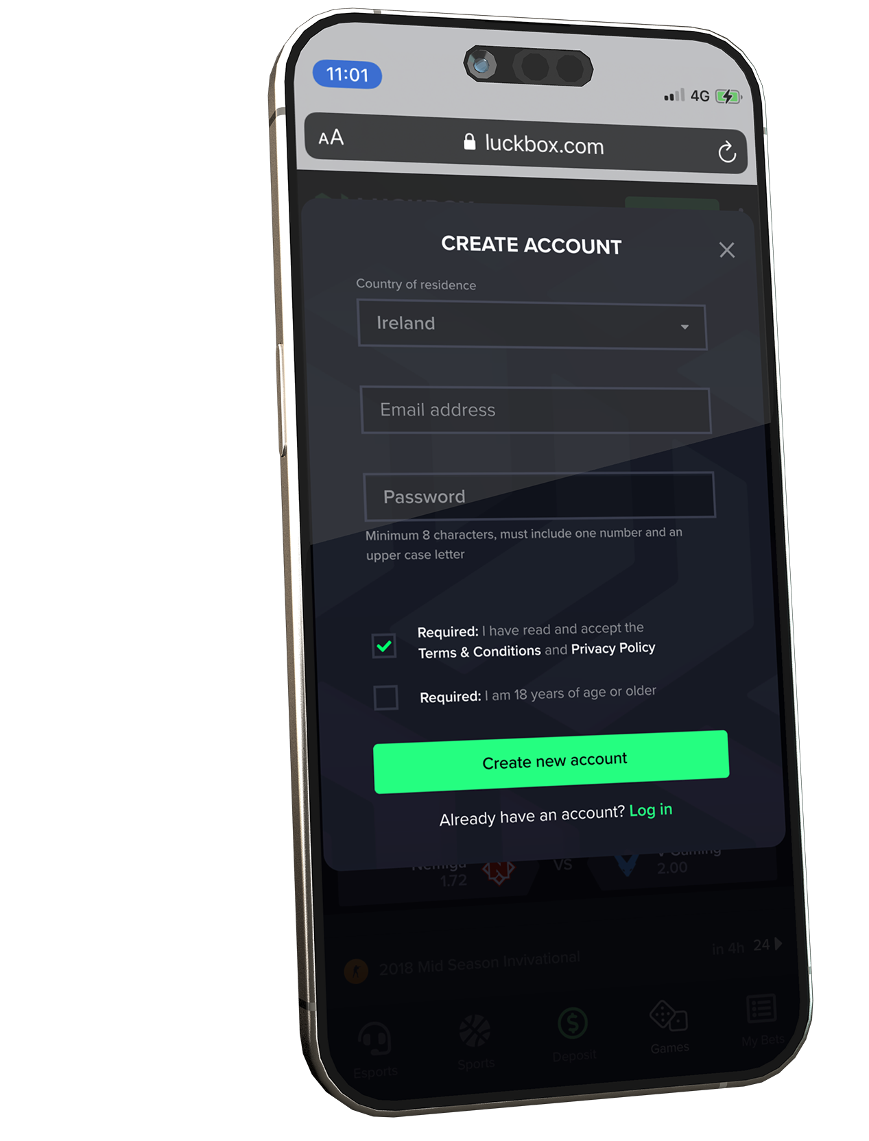 Create New Account interface