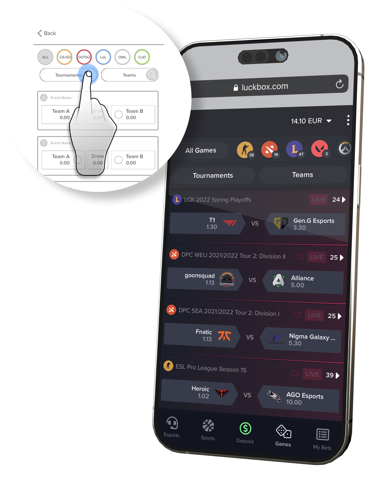 UI design of mobile match listing pages