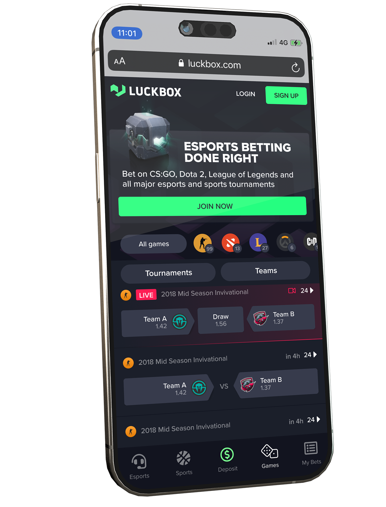 Luckbox homepage on a mobile device