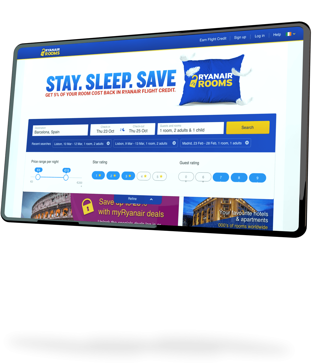Ryanair Rooms microsite homepage